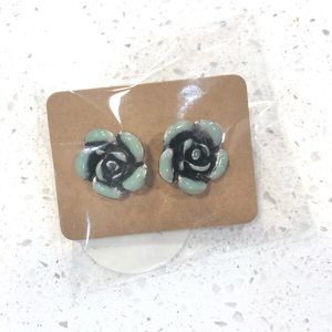Rose Stud Earrings - Teal